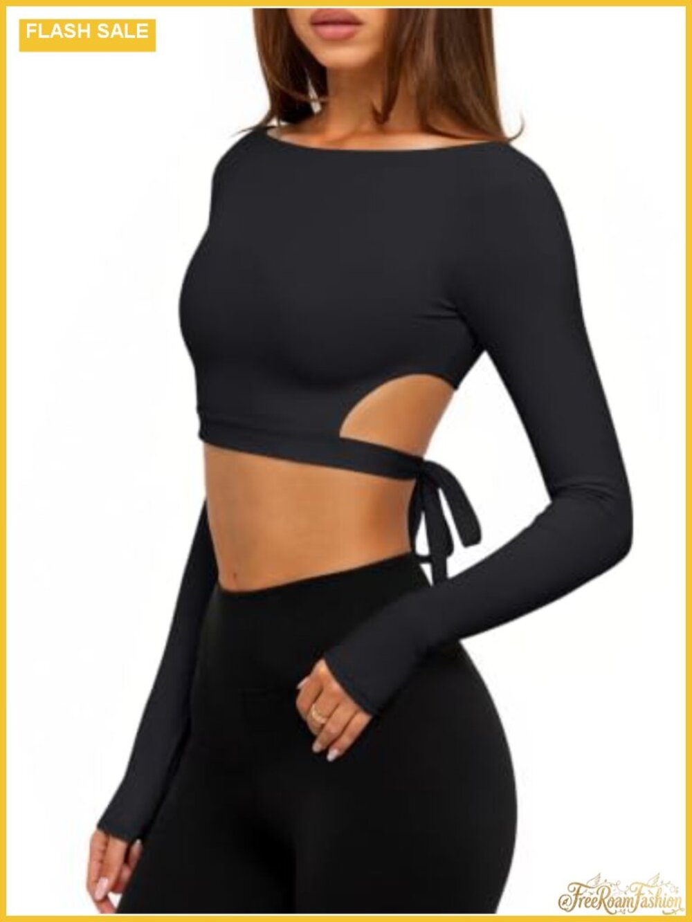 Long Sleeve Double Lined Crop Top Tie Back Workout Shirt